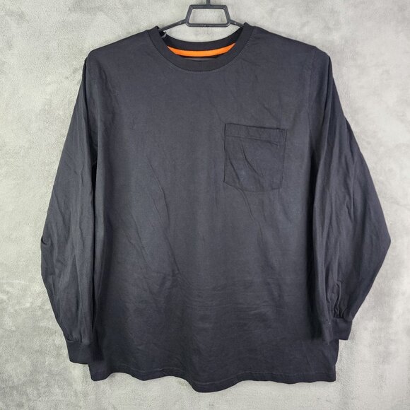 Mens Black Pocket Shirt Long Sleeve Large And In Charge Crew Neck Size 2XL - Picture 2 of 10